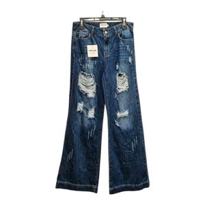 Litz by Uniq Boho Fashion Distressed Wide Leg Denim Jeans Size 5